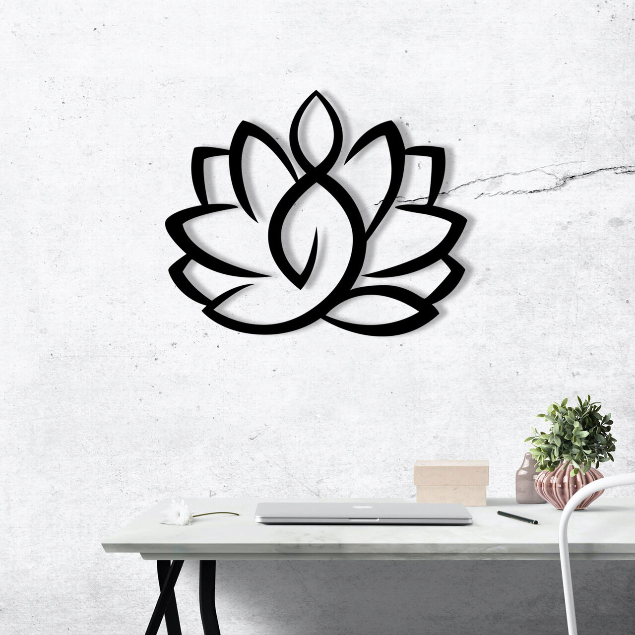 Decoratiune de perete, Lotus - M114, metal, 50 x 57 cm, negru - imagine 7